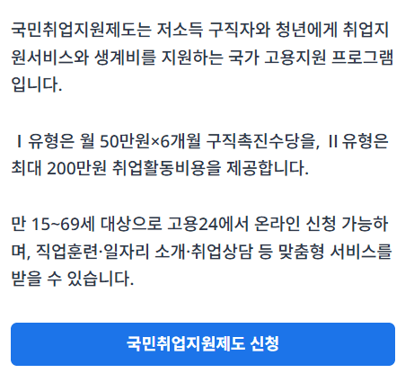 국민취업지원제도 정보 가이드의 주요 내용을 소개하는 썸네일 이미지