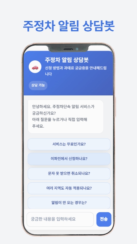 주정차단속 알림 가이드의 주요 내용을 정리한 썸네일 이미지